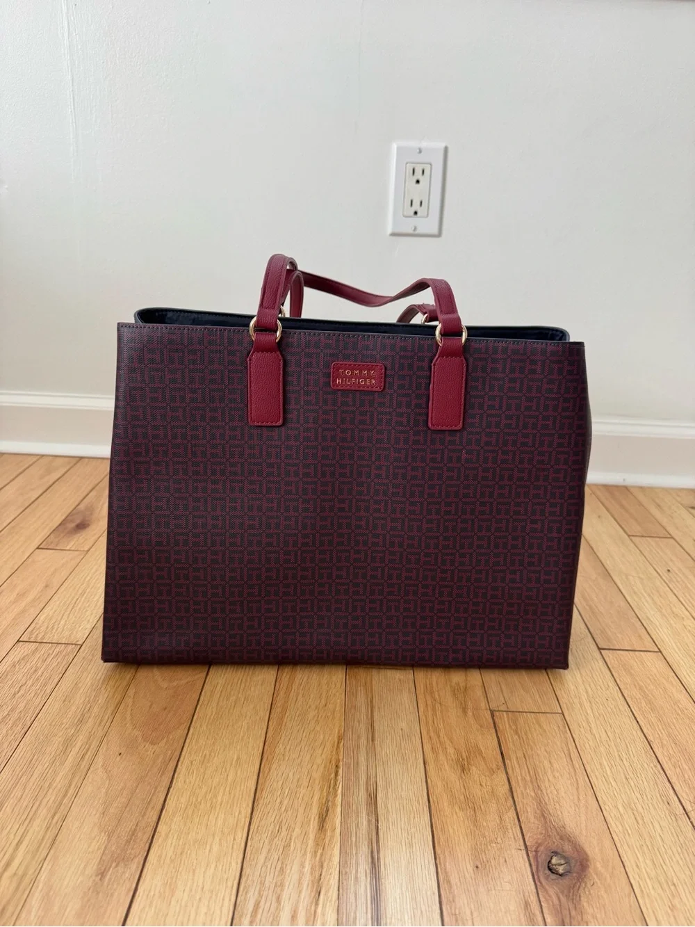 Tommy Hilfiger Burgundy Monogram Satchel